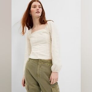 GAP Linen Puff Sleeve Blouse - White - Size Medium - NWOT